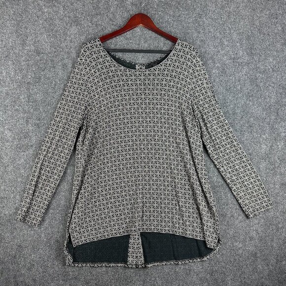 J Jill Top Womens Large Wearever Collection Back Button Up Long Sleeve Floral - Picture 1 of 9